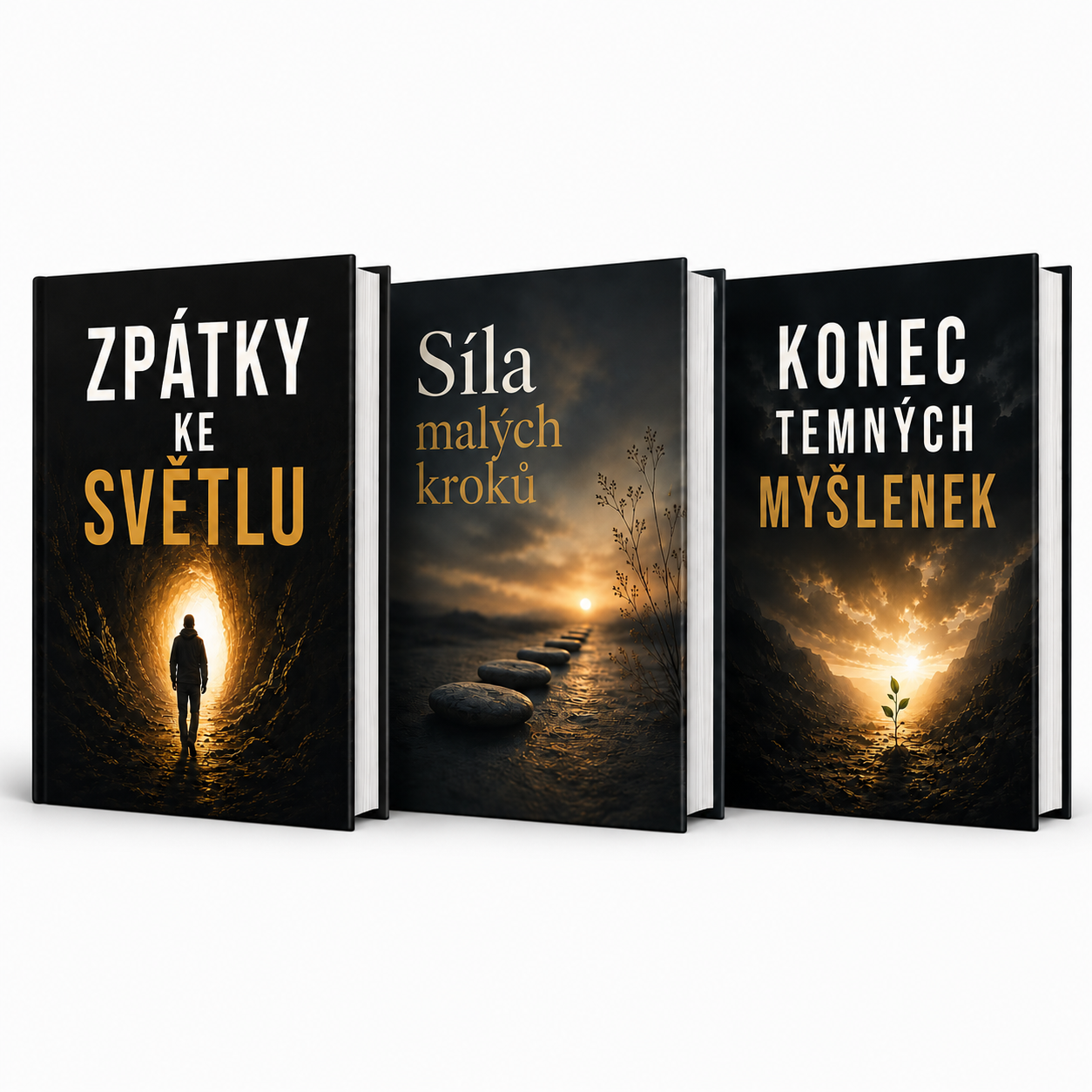 SADA TŘÍ E-KNIH – KONEC TEMNÝCH MYŠLENEK + SÍLA MALÝCH KROKŮ + ZPÁTKY KE SVĚTLU